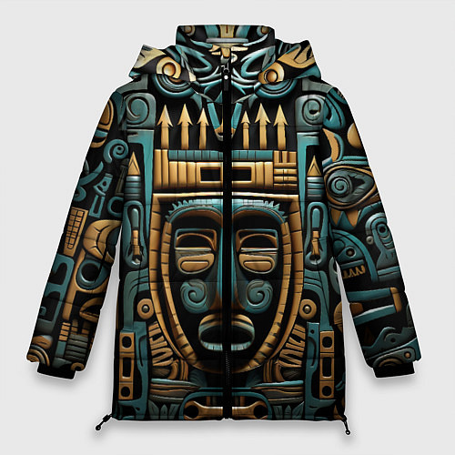 Женская зимняя куртка Орнамент с маской в египетском стиле / 3D-Черный – фото 1