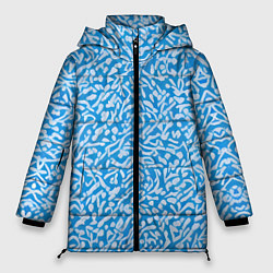 Женская зимняя куртка Белые узоры на синем фоне