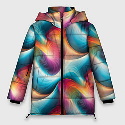 Куртка зимняя женская Волнообразная разноцветная абстракция, цвет: 3D-светло-серый