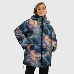 Куртка зимняя женская Волнообразная фрактальная абстракция, цвет: 3D-черный — фото 2