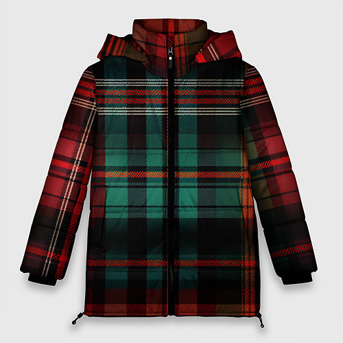 Женская зимняя куртка Красно-зелёная шотландская клетка / 3D-Черный – фото 1