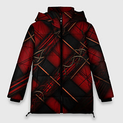 Куртка зимняя женская Тёмно-красная диагональная клетка, цвет: 3D-черный