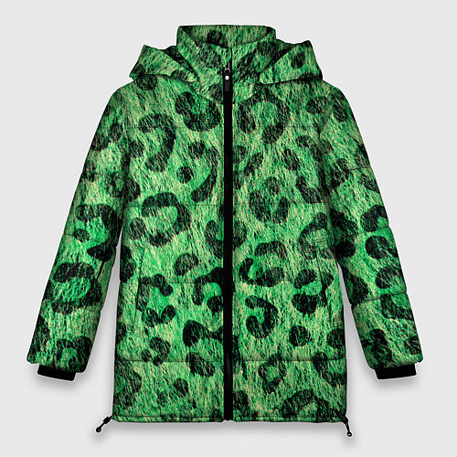 Женская зимняя куртка Зелёный леопард паттерн / 3D-Черный – фото 1
