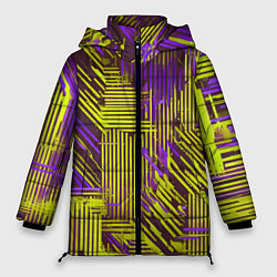 Куртка зимняя женская Киберпанк линии фиолетовые и жёлтые, цвет: 3D-красный