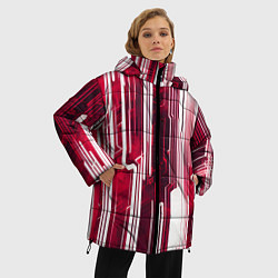 Куртка зимняя женская Киберпанк полосы белый и красный, цвет: 3D-черный — фото 2