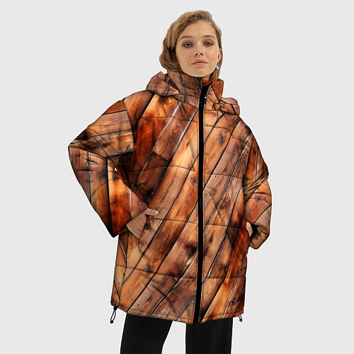 Женская зимняя куртка Деревянная обшивка / 3D-Светло-серый – фото 3
