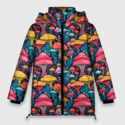Женская зимняя куртка Разноцветные грибы причудливый паттерн