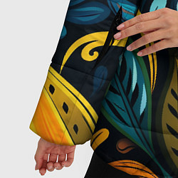 Куртка зимняя женская Растительный узор в бразильском стиле, цвет: 3D-черный — фото 2