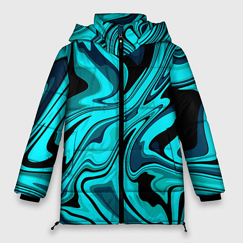 Женская зимняя куртка Абстракция плазма бирюзовый / 3D-Черный – фото 1
