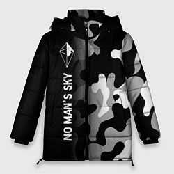 Куртка зимняя женская No Mans Sky glitch на темном фоне по-вертикали, цвет: 3D-черный