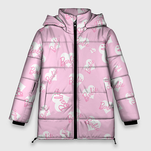 Женская зимняя куртка Барби: белые сердца на розовом паттерн / 3D-Черный – фото 1