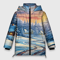 Куртка зимняя женская Новогодний пейзаж зимний, цвет: 3D-черный