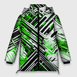 Куртка зимняя женская Киберпанк линии белые и зелёные, цвет: 3D-черный