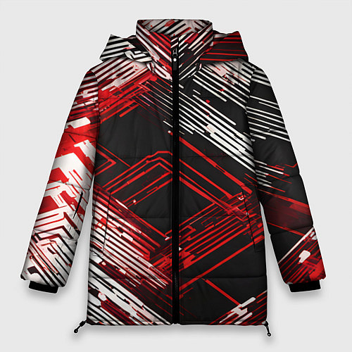 Женская зимняя куртка Киберпанк линии белые и красные / 3D-Черный – фото 1