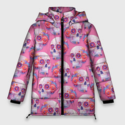 Женская зимняя куртка Черепа на розовом в стиле квиллинга