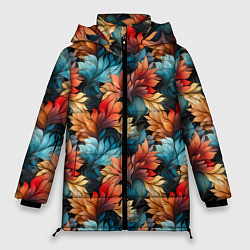 Куртка зимняя женская Нарисованная трава паттерн, цвет: 3D-черный