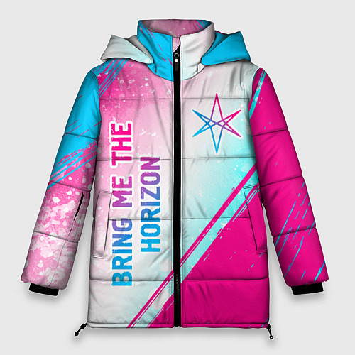 Женская зимняя куртка Bring Me the Horizon neon gradient style вертикаль / 3D-Черный – фото 1