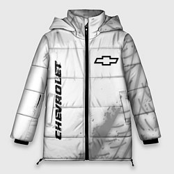 Куртка зимняя женская Chevrolet speed на светлом фоне со следами шин вер, цвет: 3D-черный