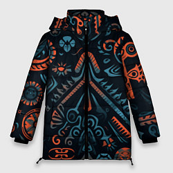 Куртка зимняя женская Абстрактный рисунок в славянском стиле, цвет: 3D-черный