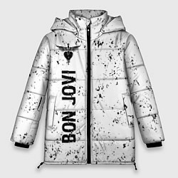 Женская зимняя куртка Bon Jovi glitch на светлом фоне по-вертикали