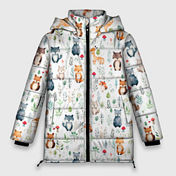 Женская зимняя куртка Акварельные сказочные лесные звери от нейросети -