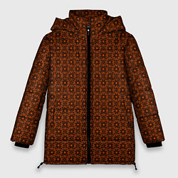 Куртка зимняя женская Цветочный узорчатый чёрно-оранжевый, цвет: 3D-черный