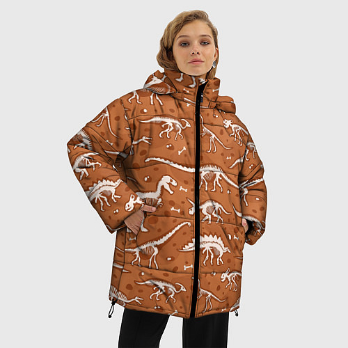 Женская зимняя куртка Скелеты динозавров / 3D-Светло-серый – фото 3