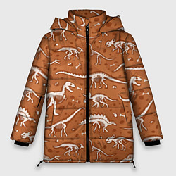 Куртка зимняя женская Скелеты динозавров, цвет: 3D-красный
