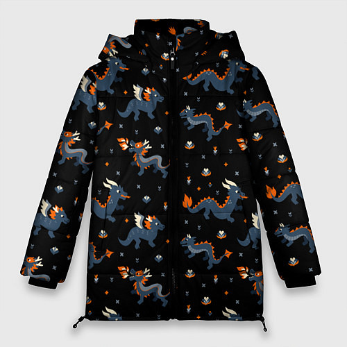 Женская зимняя куртка Коллаж драконов / 3D-Черный – фото 1