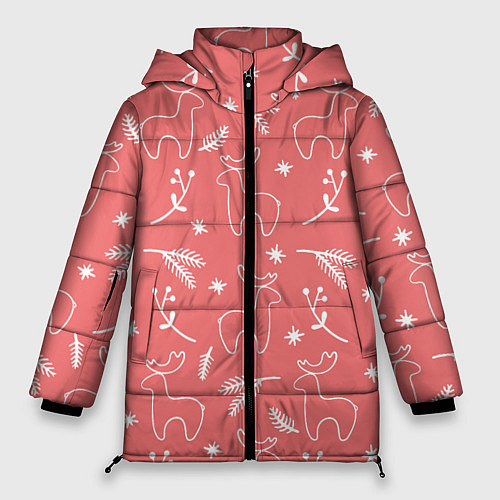 Женская зимняя куртка Рождественский принт с оленями / 3D-Светло-серый – фото 1
