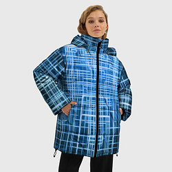 Куртка зимняя женская Синие неоновые полосы киберпанк, цвет: 3D-красный — фото 2