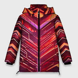 Женская зимняя куртка Красные неон полосы киберпанк