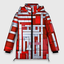 Куртка зимняя женская Полосы на красном фоне, цвет: 3D-черный