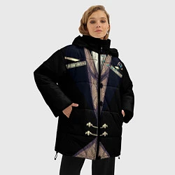 Куртка зимняя женская Фрак тёмный с цепочками и брошью, цвет: 3D-черный — фото 2