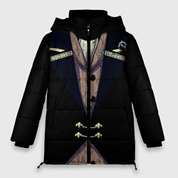 Куртка зимняя женская Фрак тёмный с цепочками и брошью, цвет: 3D-светло-серый