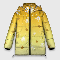 Женская зимняя куртка Снежинки и звезды на желтом