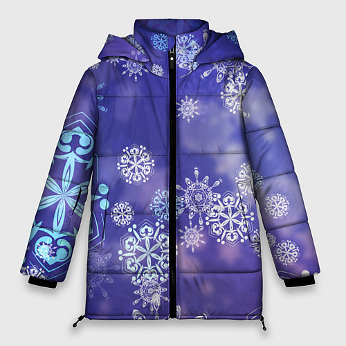 Женская зимняя куртка Крупные снежинки на фиолетовом / 3D-Черный – фото 1