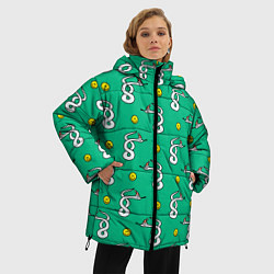 Куртка зимняя женская Рождественская санта змея, цвет: 3D-черный — фото 2