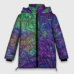 Женская зимняя куртка Вьющийся узор фиолетовый и зелёный