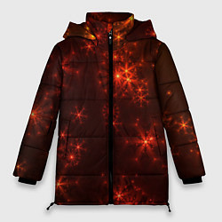 Женская зимняя куртка Абстрактные светящиеся красно оранжевые снежинки