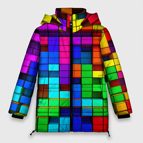 Женская зимняя куртка Радужный кубизм / 3D-Черный – фото 1