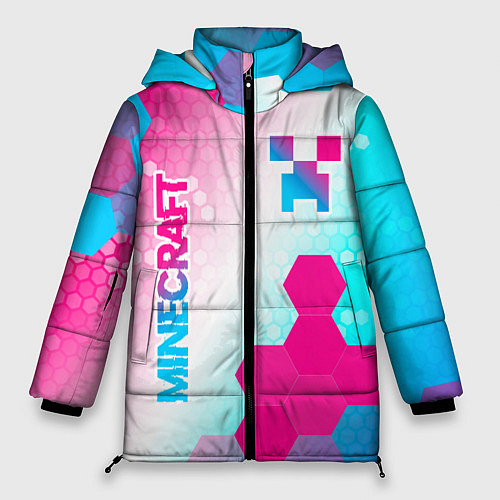 Женская зимняя куртка Minecraft neon gradient style вертикально / 3D-Черный – фото 1