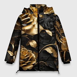 Куртка зимняя женская Металлические розы золотые и черные, цвет: 3D-красный