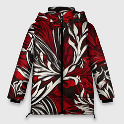 Женская зимняя куртка Красно белый узор на чёрном фоне