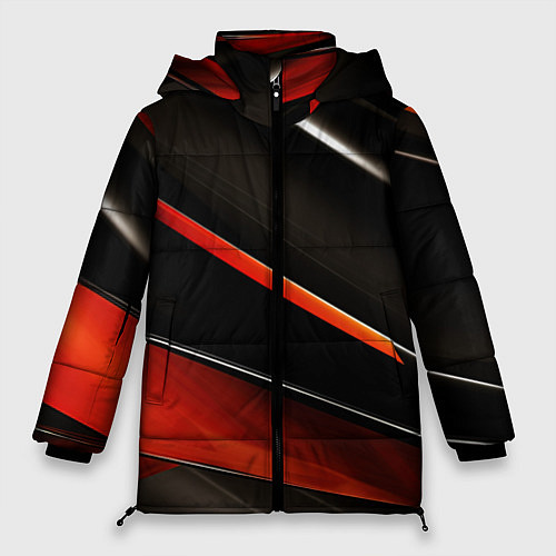 Женская зимняя куртка Красные и черные вставки / 3D-Светло-серый – фото 1