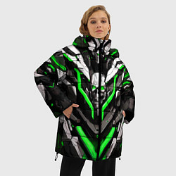 Куртка зимняя женская Зелёный скелетный киберпанк доспех, цвет: 3D-черный — фото 2