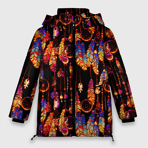 Женская зимняя куртка Ловцы снов с яркими перьями / 3D-Красный – фото 1