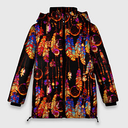 Женская зимняя куртка Ловцы снов с яркими перьями