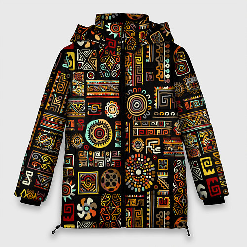 Женская зимняя куртка Африканский этнический орнамент / 3D-Черный – фото 1