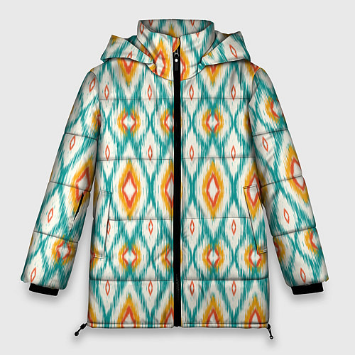 Женская зимняя куртка Геометрический узор икат - орнамент народов узбеки / 3D-Черный – фото 1